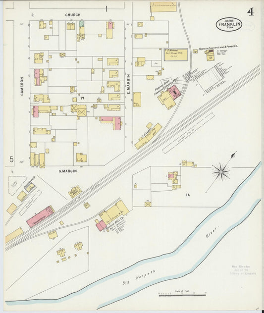Sanborn Fire Insurance Map from Franklin, Williamson County, Tennessee (1898), Sheet #0004 - Historic Sanborn Fire Insurance Map Print, vintage old map wall art, antique decor, genealogy gift, Tennessee Tennessee map