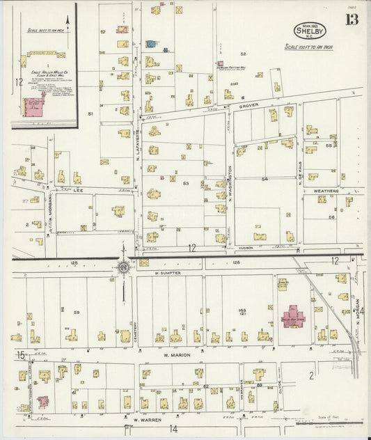 Sanborn Fire Insurance Map from Shelby, Cleveland County, North Carolina (1921), Sheet #0013 - Historic Sanborn Fire Insurance Map Print, vintage old map wall art, antique decor, genealogy gift, North Carolina North Carolina map