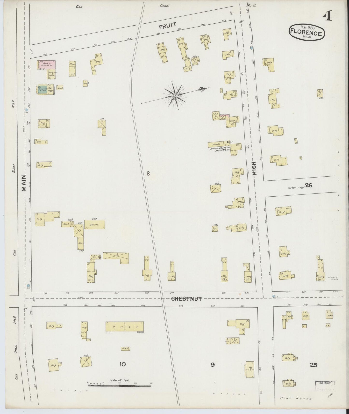 Sanborn Fire Insurance Map from Florence, Hampshire County, Massachusetts (1889), Sheet #0004 - Complete Map Set gallery image, historic Sanborn map, vintage wall art, Massachusetts Massachusetts