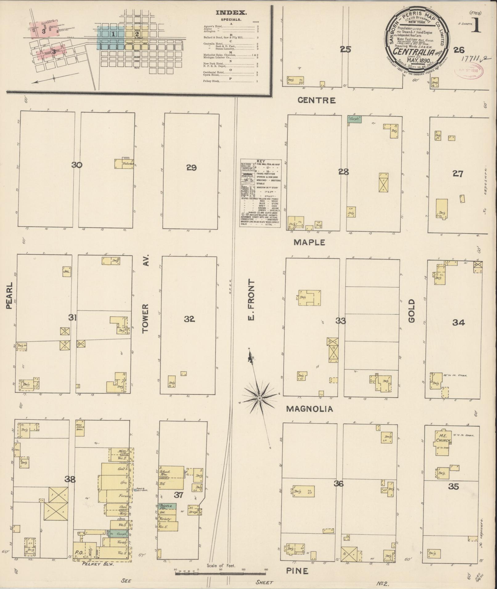 Sanborn Fire Insurance Map from Centralia, Lewis County, Washington (1890), Sheet #0001 - Complete Map Set gallery image, historic Sanborn map, vintage wall art, Washington Washington