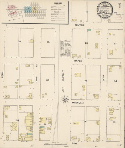 Sanborn Fire Insurance Map from Centralia, Lewis County, Washington (1890), Sheet #0001 - Complete Map Set gallery image, historic Sanborn map, vintage wall art, Washington Washington