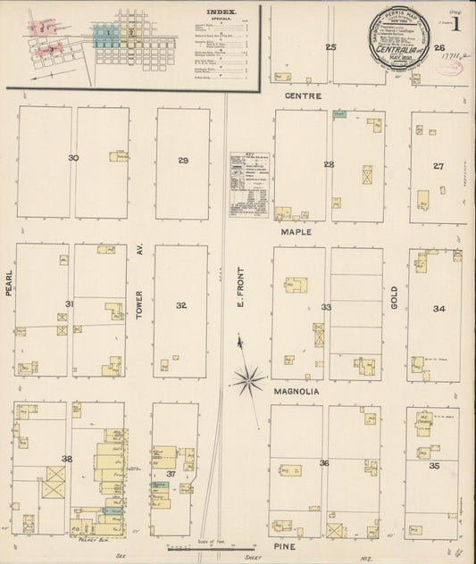 Sanborn Fire Insurance Map from Centralia, Lewis County, Washington (1890), Sheet #0001 - Complete Map Set gallery image, historic Sanborn map, vintage wall art, Washington Washington