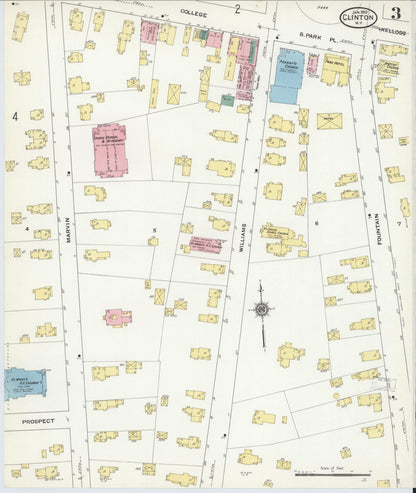 Sanborn Fire Insurance Map from Clinton, Oneida County, New York (1910), Sheet #0003 - Historic Sanborn Fire Insurance Map Print, vintage old map wall art, antique decor, genealogy gift, New York New York map