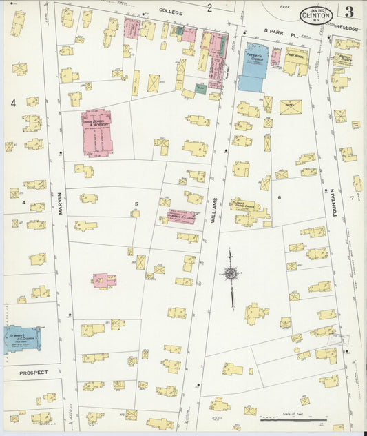 Sanborn Fire Insurance Map from Clinton, Oneida County, New York (1910), Sheet #0003 - Historic Sanborn Fire Insurance Map Print, vintage old map wall art, antique decor, genealogy gift, New York New York map