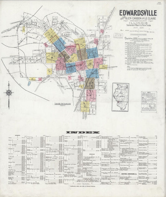 Sanborn Fire Insurance Map from Edwardsville, Madison County, Illinois (1930), Sheet #0001 - Complete Map Set gallery image, historic Sanborn map, vintage wall art, Illinois Illinois