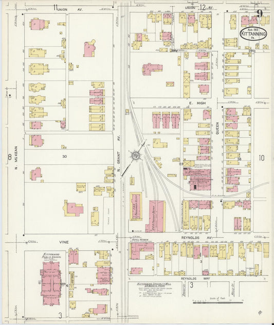 Sanborn Fire Insurance Map from Kittanning, Armstrong County, Pennsylvania (1913), Sheet #0009 - Historic Sanborn Fire Insurance Map Print, vintage old map wall art, antique decor, genealogy gift, Pennsylvania Pennsylvania map
