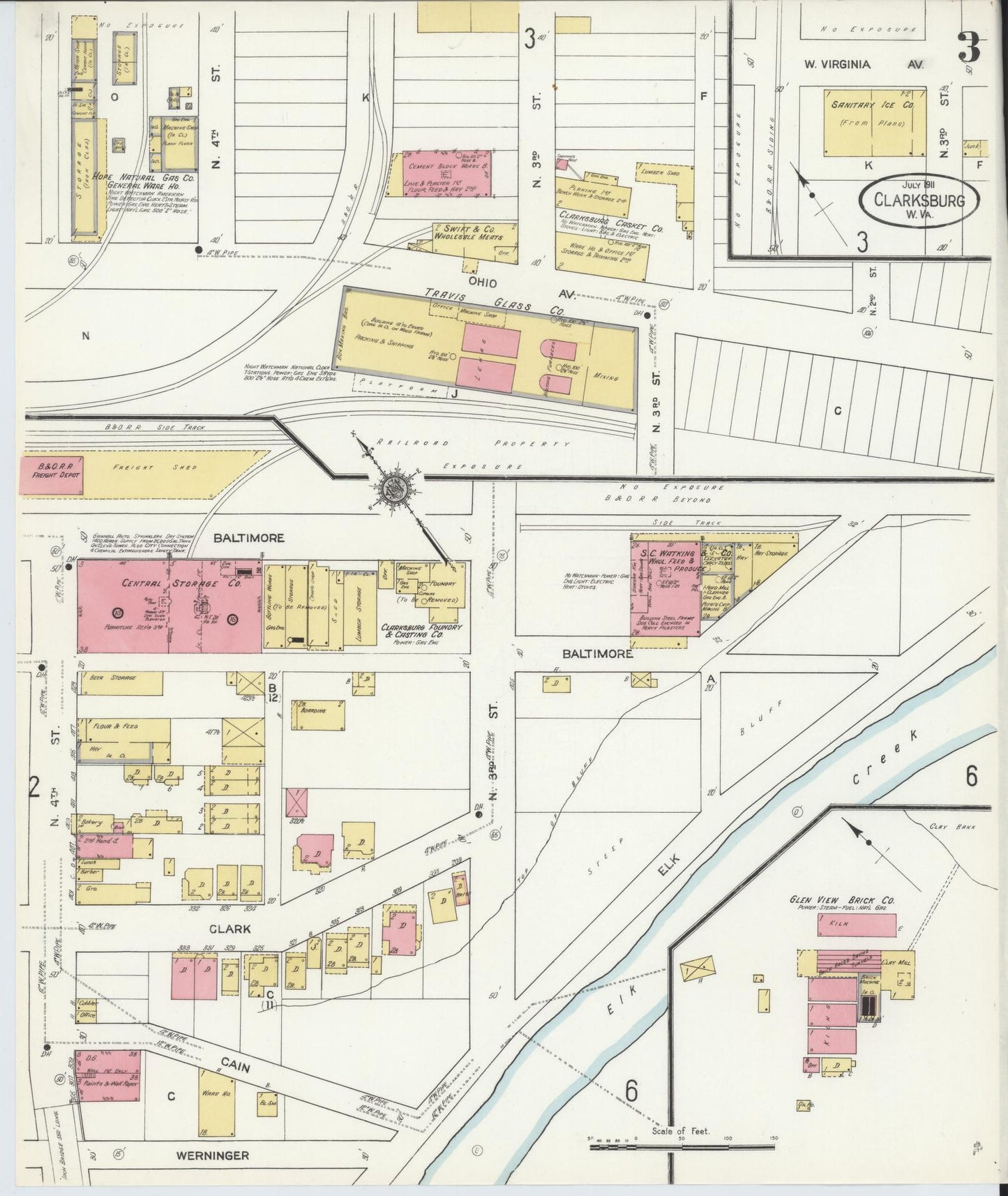 Sanborn Fire Insurance Map from Clarksburg, Harrison County, West Virginia (1911), Sheet #0003 - Complete Map Set gallery image, historic Sanborn map, vintage wall art, West Virginia West Virginia