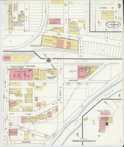 Sanborn Fire Insurance Map from Clarksburg, Harrison County, West Virginia (1911), Sheet #0003 - Complete Map Set gallery image, historic Sanborn map, vintage wall art, West Virginia West Virginia