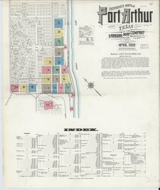 Sanborn Fire Insurance Map from Port Arthur, Jefferson County, Texas (1910), Sheet #0001 - Complete Map Set gallery image, historic Sanborn map, vintage wall art, Texas Texas