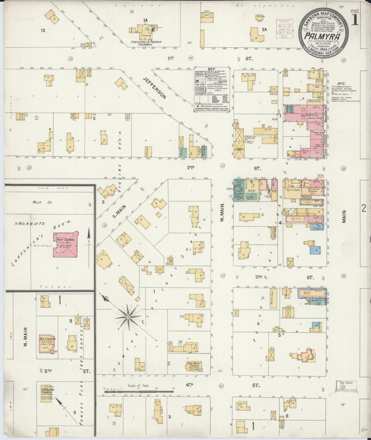 Sanborn Fire Insurance Map from Palmyra, Jefferson County, Wisconsin (1904), Sheet #0001 - Complete Map Set gallery image, historic Sanborn map, vintage wall art, Wisconsin Wisconsin