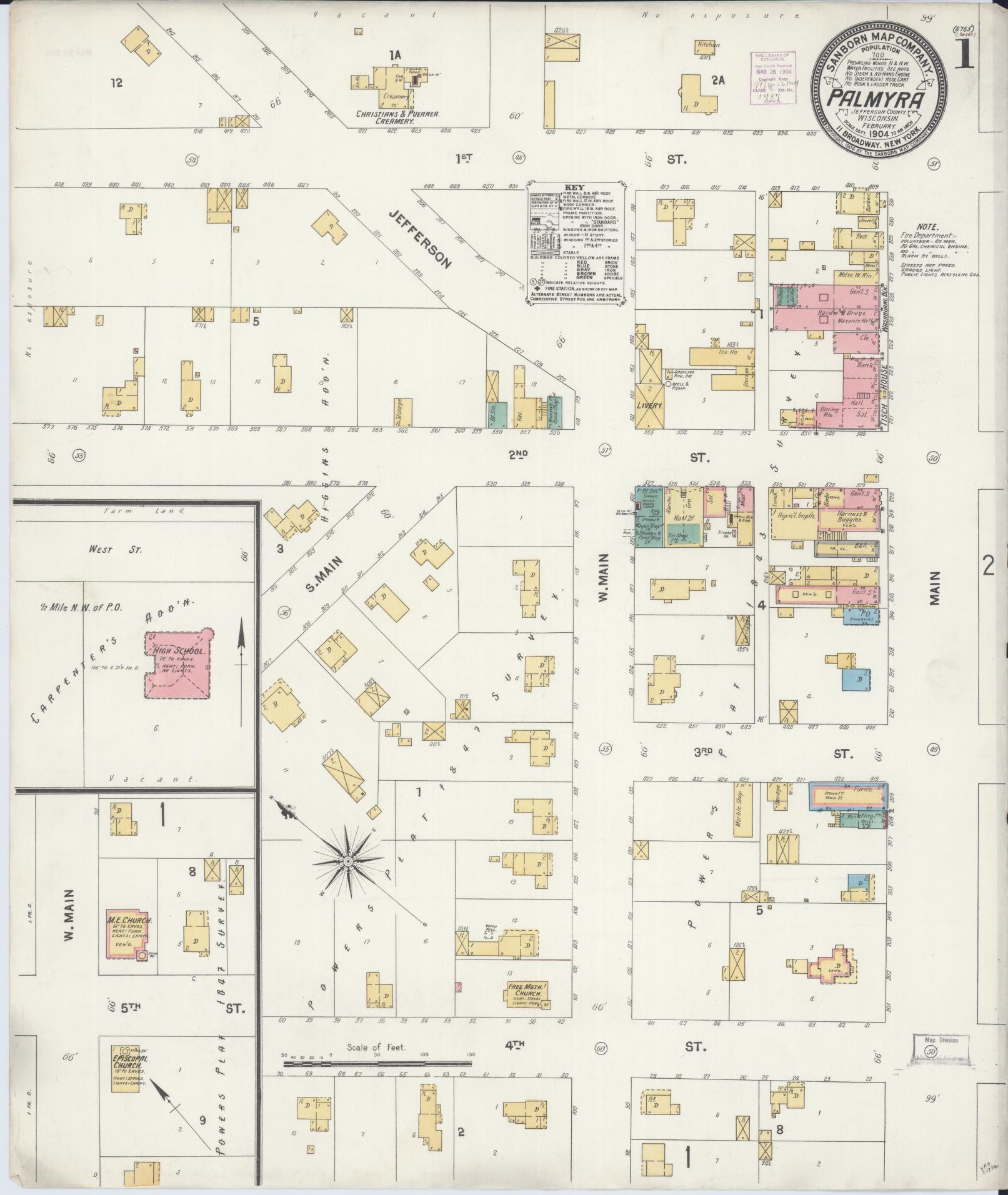 Sanborn Fire Insurance Map from Palmyra, Jefferson County, Wisconsin (1904), Sheet #0001 - Complete Map Set gallery image, historic Sanborn map, vintage wall art, Wisconsin Wisconsin