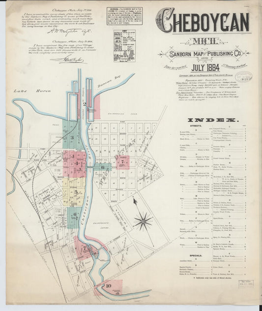Sanborn Fire Insurance Map from Cheboygan, Cheboygan County, Michigan (1884), Sheet #0001 - Complete Map Set gallery image, historic Sanborn map, vintage wall art, Michigan Michigan