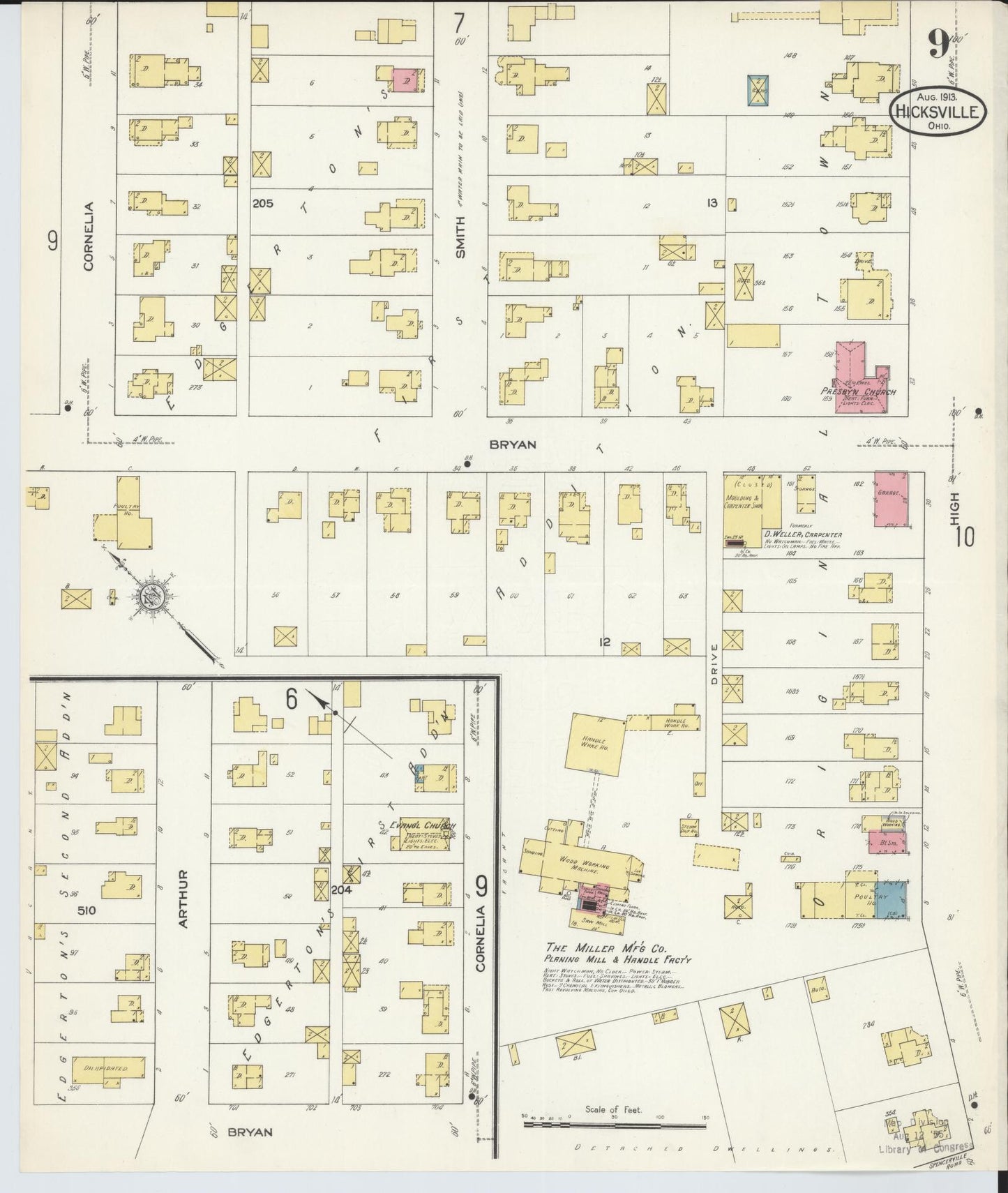 Sanborn Fire Insurance Map from Hicksville, Defiance County, Ohio (1913), Sheet #0009 - Historic Sanborn Fire Insurance Map Print, vintage old map wall art, antique decor, genealogy gift, Ohio Ohio map