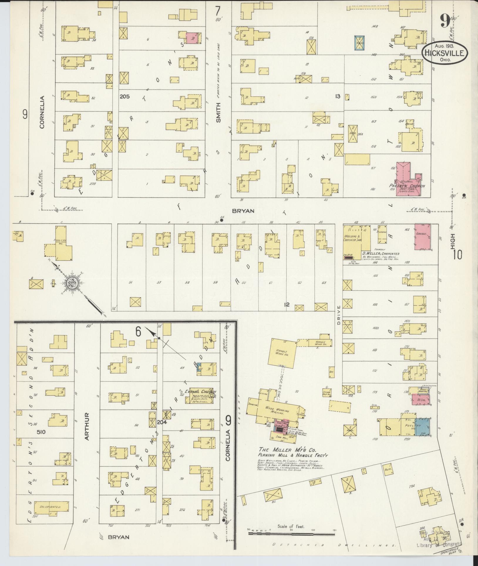 Sanborn Fire Insurance Map from Hicksville, Defiance County, Ohio (1913), Sheet #0009 - Historic Sanborn Fire Insurance Map Print, vintage old map wall art, antique decor, genealogy gift, Ohio Ohio map