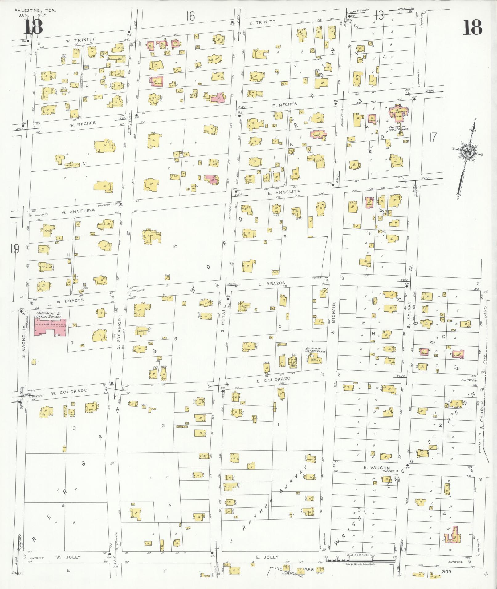 Sanborn Fire Insurance Map from Palestine, Anderson County, Texas (1935), Sheet #0018 - Historic Sanborn Fire Insurance Map Print, vintage old map wall art, antique decor, genealogy gift, Texas Texas map