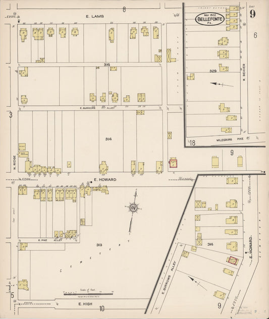 Sanborn Fire Insurance Map from Bellefonte, Centre County, Pennsylvania (1922), Sheet #0009 - Historic Sanborn Fire Insurance Map Print, vintage old map wall art, antique decor, genealogy gift, Pennsylvania Pennsylvania map