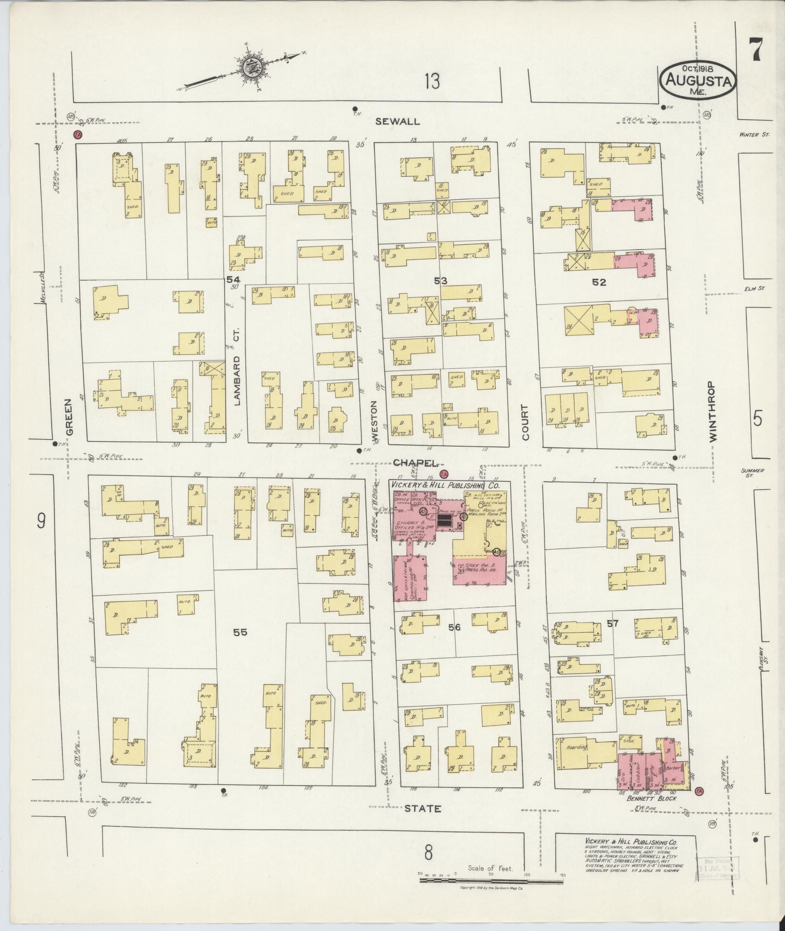 Sanborn Fire Insurance Map from Augusta, Kennebec County, Maine (1918), Sheet #0007 - Complete Map Set gallery image, historic Sanborn map, vintage wall art, Maine Maine