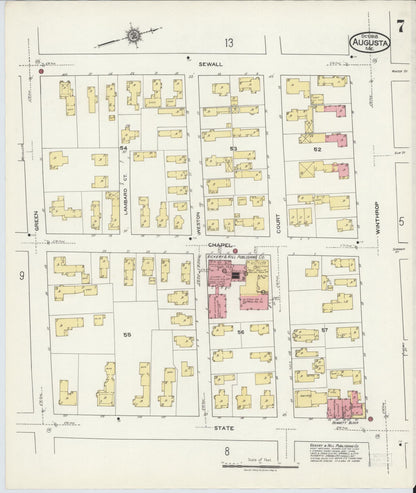 Sanborn Fire Insurance Map from Augusta, Kennebec County, Maine (1918), Sheet #0007 - Complete Map Set gallery image, historic Sanborn map, vintage wall art, Maine Maine