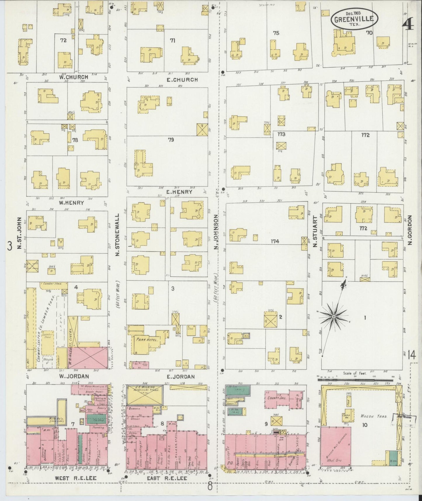 Sanborn Fire Insurance Map from Greenville, Hunt County, Texas (1903), Sheet #0004 - Historic Sanborn Fire Insurance Map Print, vintage old map wall art, antique decor, genealogy gift, Texas Texas map