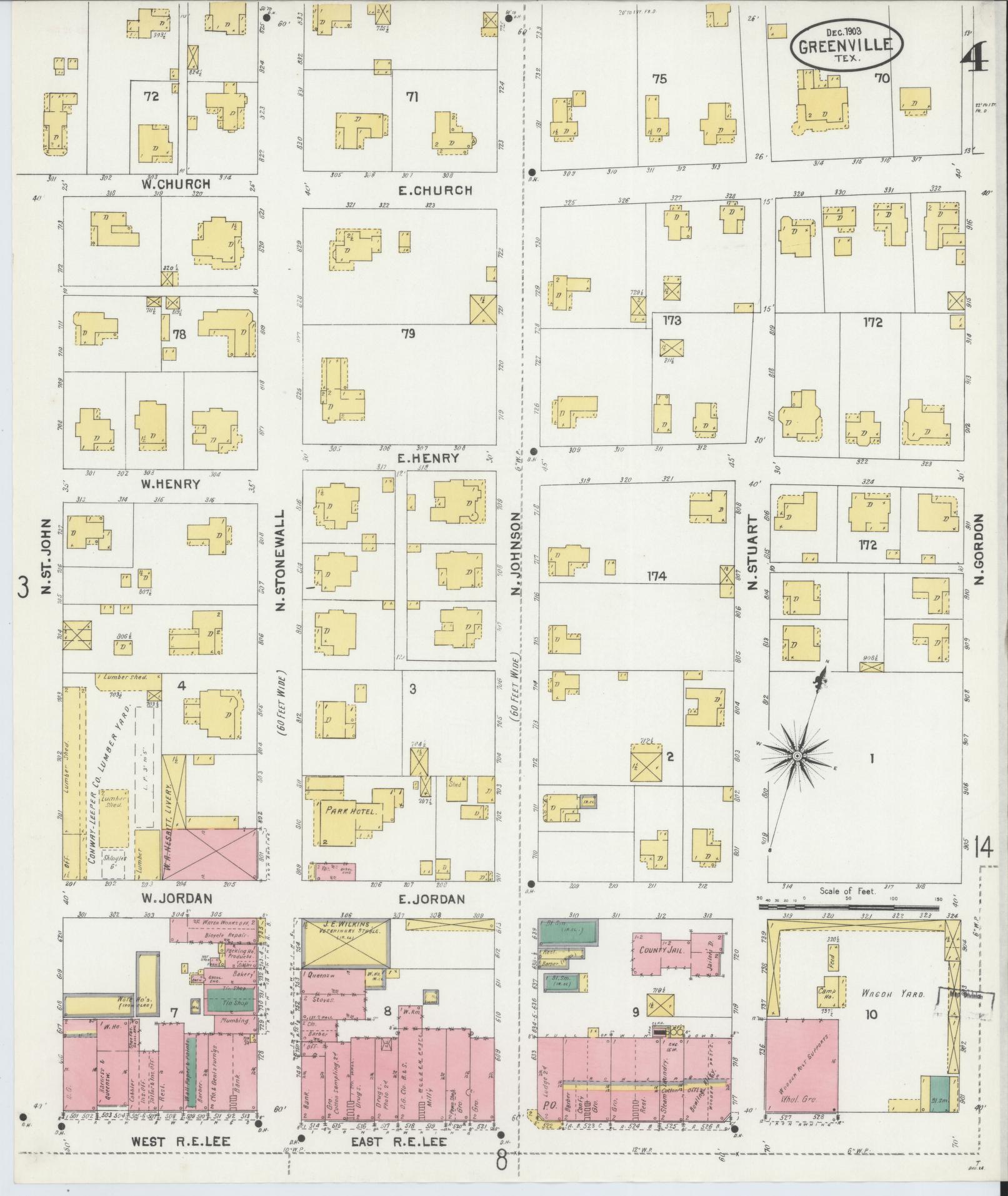 Sanborn Fire Insurance Map from Greenville, Hunt County, Texas (1903), Sheet #0004 - Historic Sanborn Fire Insurance Map Print, vintage old map wall art, antique decor, genealogy gift, Texas Texas map