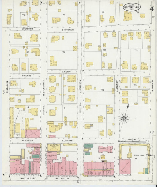 Sanborn Fire Insurance Map from Greenville, Hunt County, Texas (1903), Sheet #0004 - Historic Sanborn Fire Insurance Map Print, vintage old map wall art, antique decor, genealogy gift, Texas Texas map