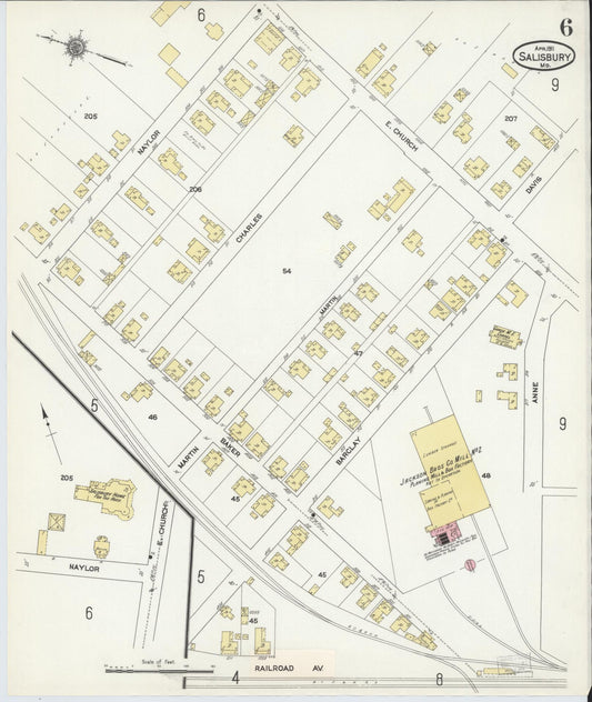 Sanborn Fire Insurance Map from Salisbury, Wicomico County, Maryland (1911), Sheet #0006 - Historic Sanborn Fire Insurance Map Print, vintage old map wall art, antique decor, genealogy gift, Maryland Maryland map