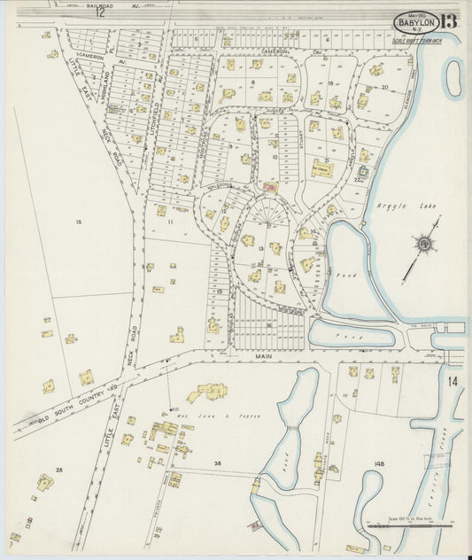 Sanborn Fire Insurance Map from Babylon, Suffolk County, New York (1915), Sheet #0013 - Historic Sanborn Fire Insurance Map Print, vintage old map wall art, antique decor, genealogy gift, New York New York map