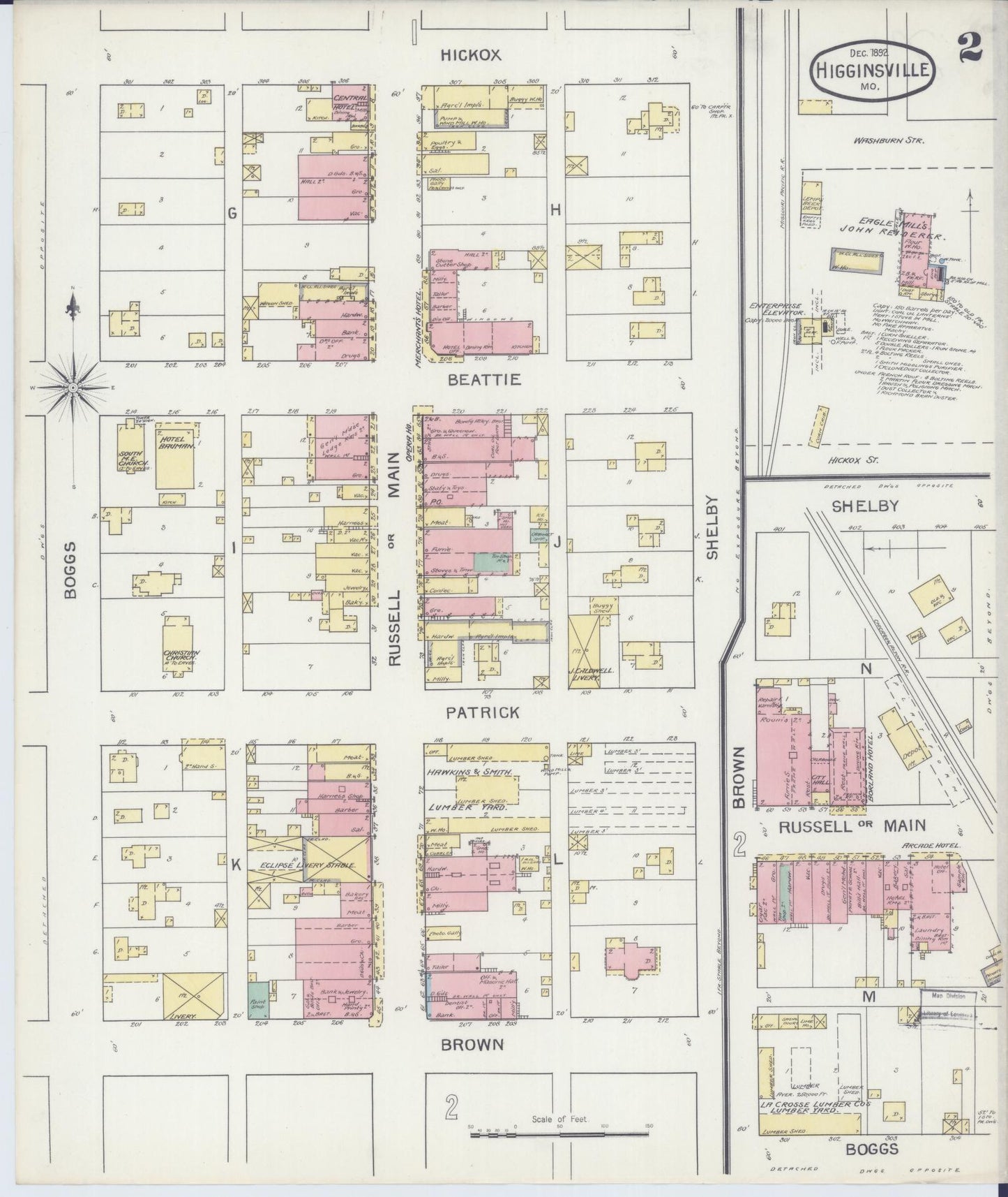 Sanborn Fire Insurance Map from Higginsville, Lafayette County, Missouri (1892), Sheet #0002 - Historic Sanborn Fire Insurance Map Print, vintage old map wall art, antique decor, genealogy gift, Missouri Missouri map