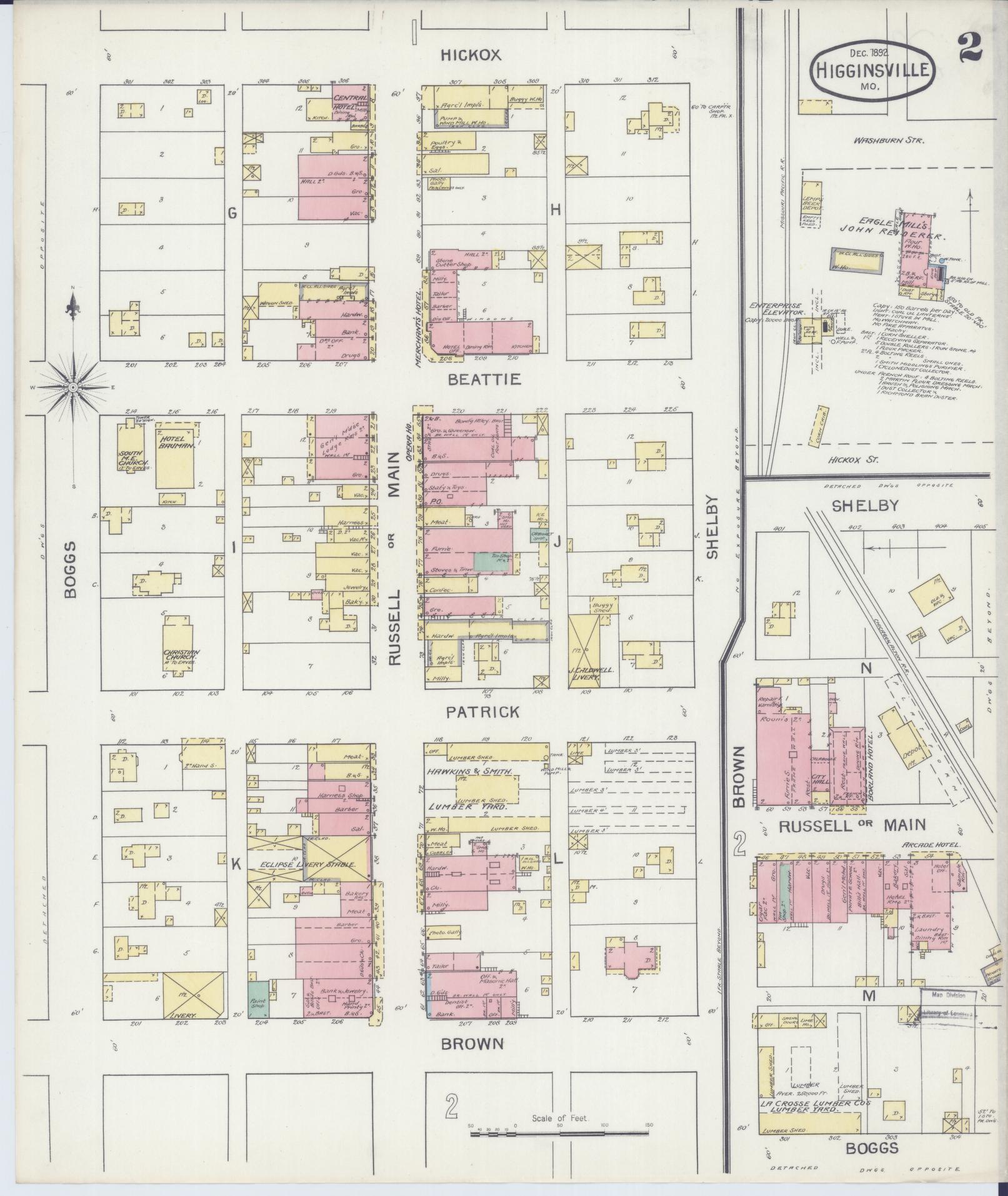 Sanborn Fire Insurance Map from Higginsville, Lafayette County, Missouri (1892), Sheet #0002 - Historic Sanborn Fire Insurance Map Print, vintage old map wall art, antique decor, genealogy gift, Missouri Missouri map