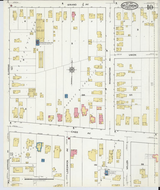 Sanborn Fire Insurance Map from Mount Clemens, Macomb County, Michigan (1921), Sheet #0010 - Historic Sanborn Fire Insurance Map Print, vintage old map wall art, antique decor, genealogy gift, Michigan Michigan map