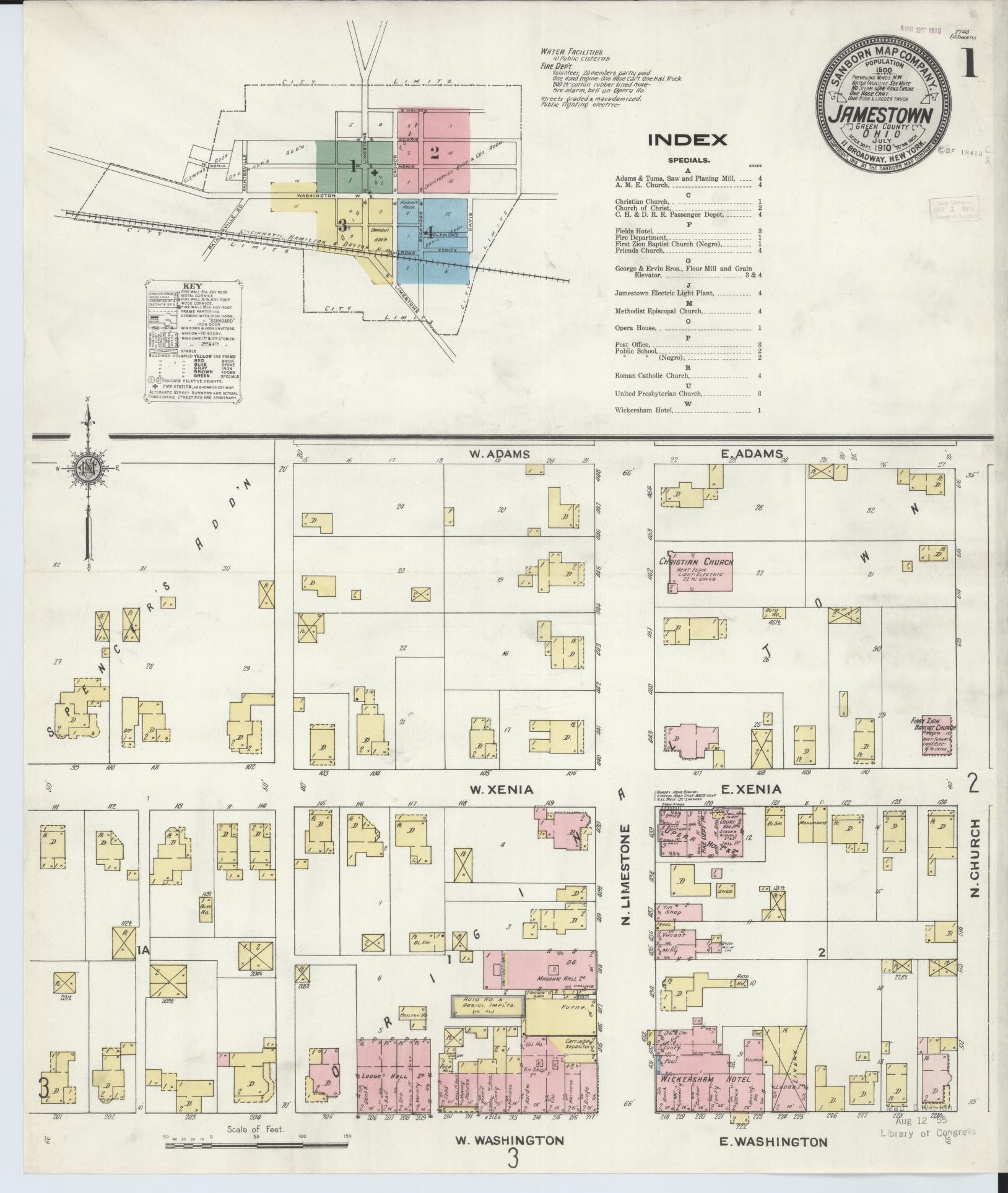 Sanborn Fire Insurance Map from Jamestown, Greene County, Ohio (1910), Sheet #0001 - Historic Sanborn Fire Insurance Map Print, vintage old map wall art, antique decor, genealogy gift, Ohio Ohio map