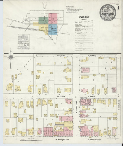 Sanborn Fire Insurance Map from Jamestown, Greene County, Ohio (1910), Sheet #0001 - Historic Sanborn Fire Insurance Map Print, vintage old map wall art, antique decor, genealogy gift, Ohio Ohio map