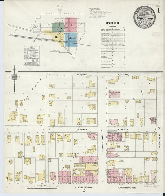 Sanborn Fire Insurance Map from Jamestown, Greene County, Ohio (1910), Sheet #0001 - Historic Sanborn Fire Insurance Map Print, vintage old map wall art, antique decor, genealogy gift, Ohio Ohio map
