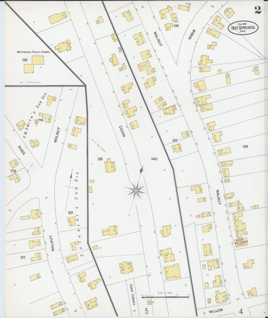 Sanborn Fire Insurance Map from Hot Springs, Garland County, Arkansas (1901), Sheet #0002 - Historic Sanborn Fire Insurance Map Print, vintage old map wall art, antique decor, genealogy gift, Arkansas Arkansas map