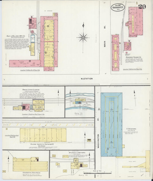 Sanborn Fire Insurance Map from Kankakee, Kankakee County, Illinois (1907), Sheet #0029 - Historic Sanborn Fire Insurance Map Print, vintage old map wall art, antique decor, genealogy gift, Illinois Illinois map