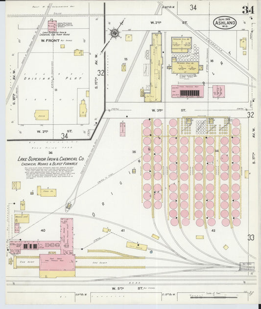 Sanborn Fire Insurance Map from Ashland, Ashland County, Wisconsin (1909), Sheet #0034 - Historic Sanborn Fire Insurance Map Print, vintage old map wall art, antique decor, genealogy gift, Wisconsin Wisconsin map