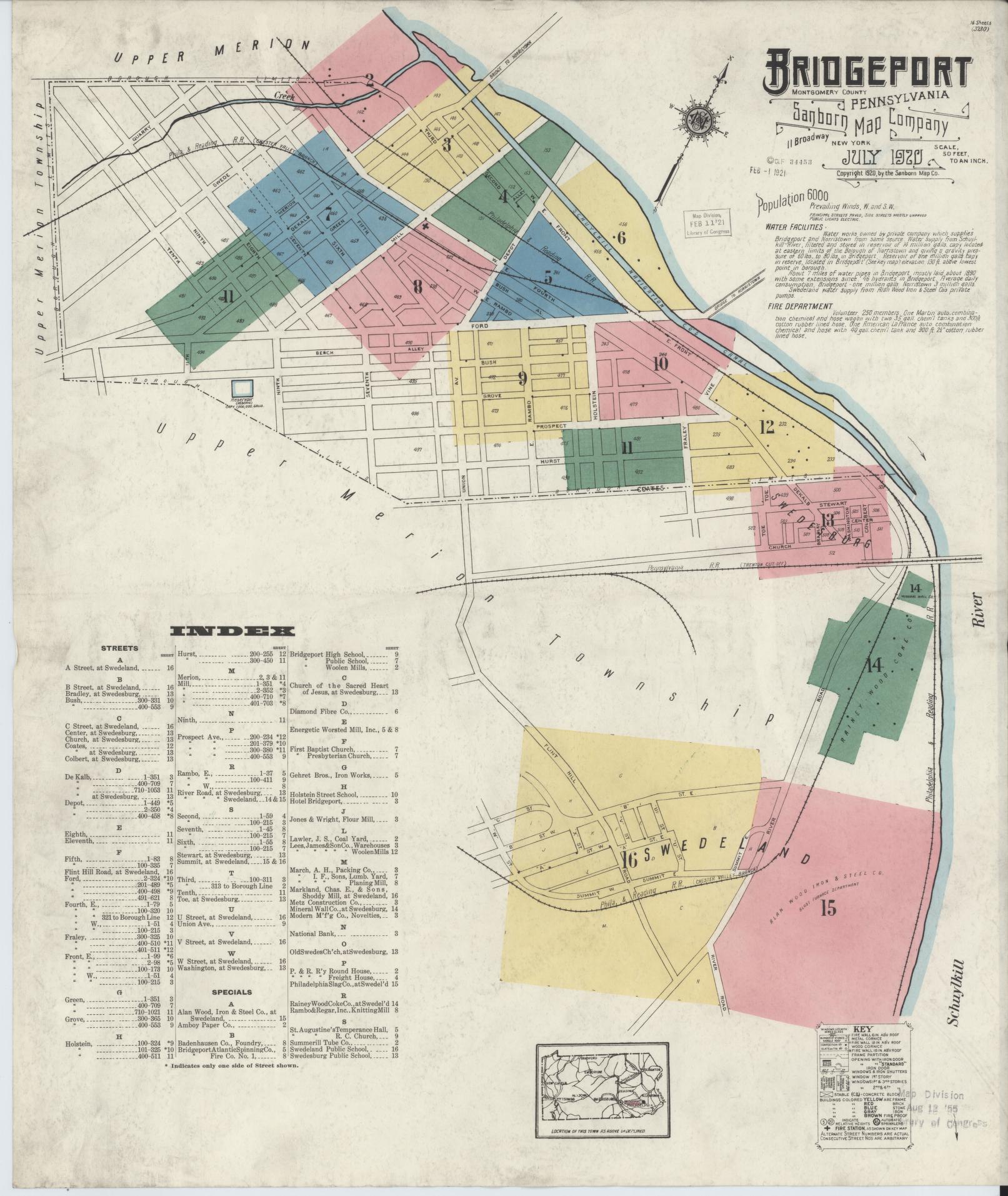 Sanborn Fire Insurance Map from Bridgeport, Montgomery County, Pennsylvania (1920), Sheet #0001 - Historic Sanborn Fire Insurance Map Print, vintage old map wall art, antique decor, genealogy gift, Pennsylvania Pennsylvania map
