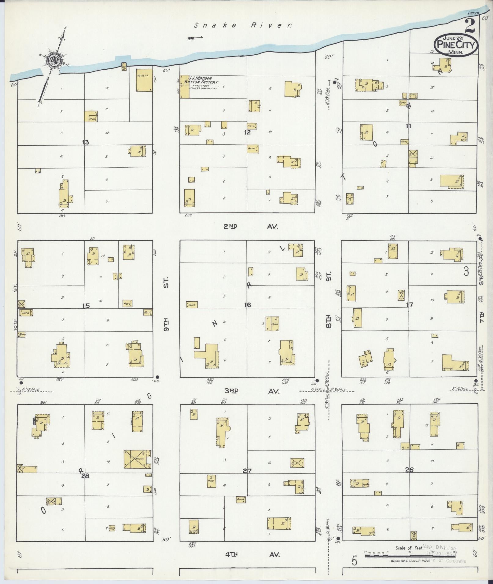 Sanborn Fire Insurance Map from Pine City, Pine County, Minnesota (1921), Sheet #0002 - Complete Map Set gallery image, historic Sanborn map, vintage wall art, Minnesota Minnesota