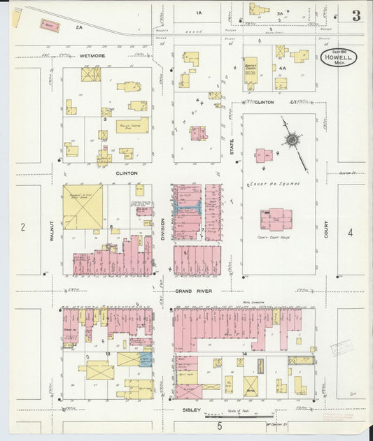 Sanborn Fire Insurance Map from Howell, Livingston County, Michigan (1910), Sheet #0003 - Historic Sanborn Fire Insurance Map Print, vintage old map wall art, antique decor, genealogy gift, Michigan Michigan map