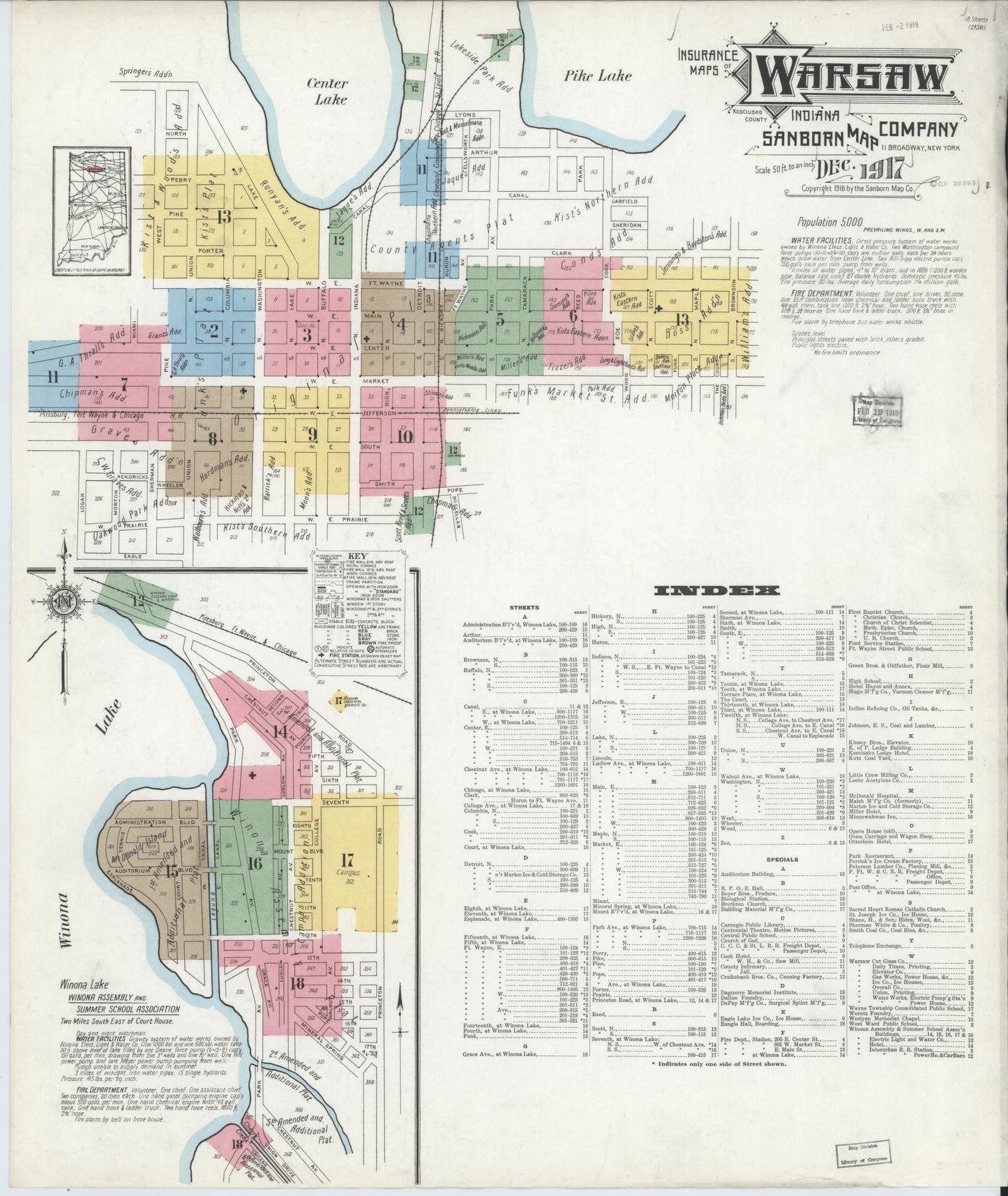 Sanborn Fire Insurance Map from Warsaw, Kosciusko County, Indiana (1917), Sheet #0001 - Complete Map Set gallery image, historic Sanborn map, vintage wall art, Indiana Indiana