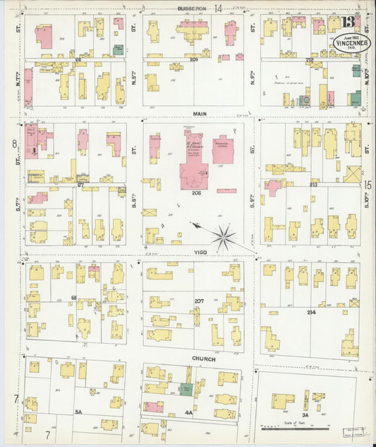 Sanborn Fire Insurance Map from Vincennes, Knox County, Indiana (1902), Sheet #0013 - Historic Sanborn Fire Insurance Map Print, vintage old map wall art, antique decor, genealogy gift, Indiana Indiana map