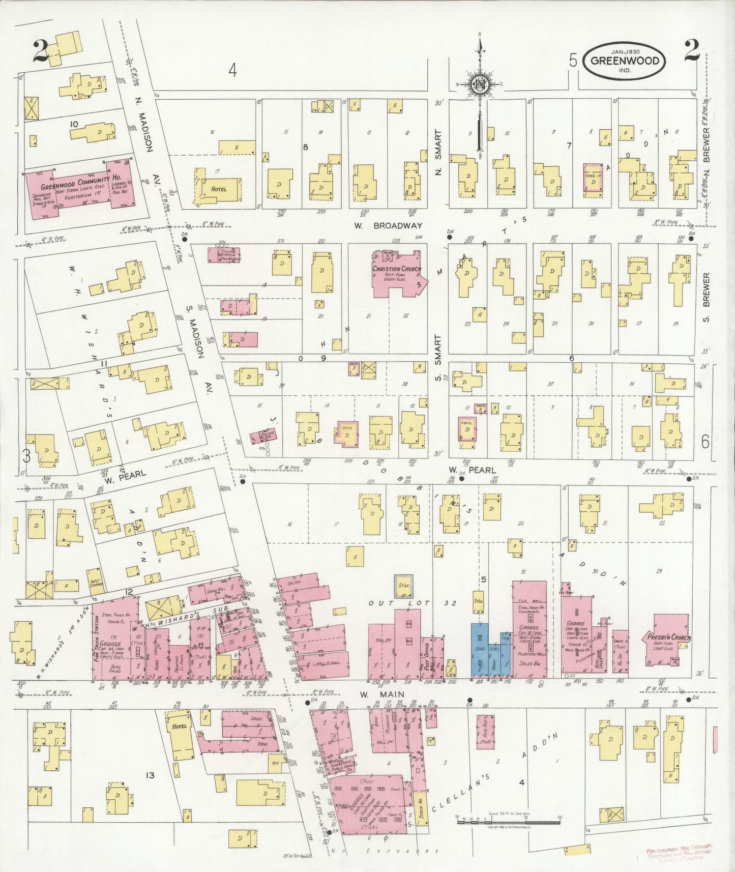 Sanborn Fire Insurance Map from Greenwood, Johnson County, Indiana (1930), Sheet #0002 - Complete Map Set gallery image, historic Sanborn map, vintage wall art, Indiana Indiana
