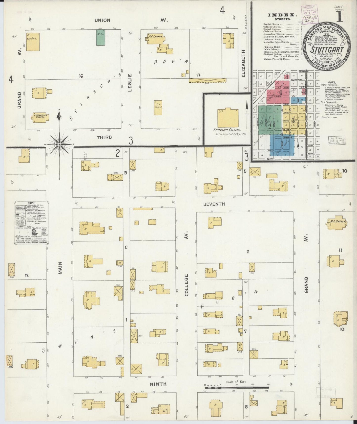 Sanborn Fire Insurance Map from Stuttgart, Arkansas County, Arkansas (1903), Sheet #0001 - Historic Sanborn Fire Insurance Map Print, vintage old map wall art, antique decor, genealogy gift, Stuttgart Arkansas map