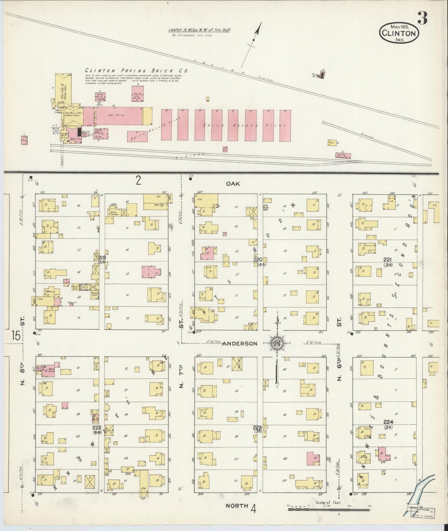 Sanborn Fire Insurance Map from Clinton, Vermillion County, Indiana (1915), Sheet #0003 - Historic Sanborn Fire Insurance Map Print, vintage old map wall art, antique decor, genealogy gift, Indiana Indiana map