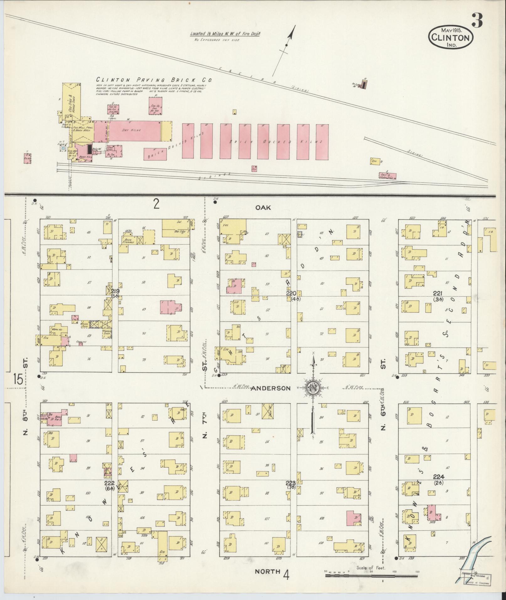 Sanborn Fire Insurance Map from Clinton, Vermillion County, Indiana (1915), Sheet #0003 - Historic Sanborn Fire Insurance Map Print, vintage old map wall art, antique decor, genealogy gift, Indiana Indiana map