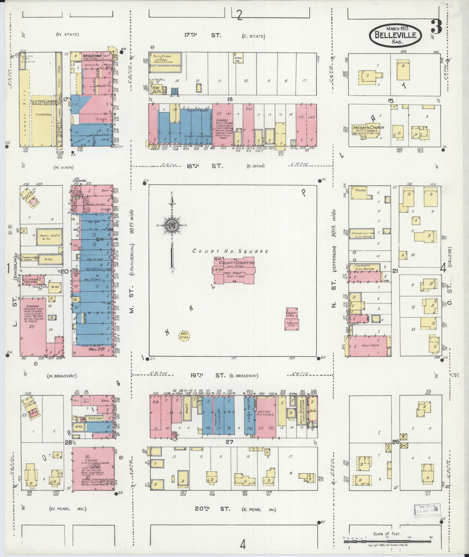 Sanborn Fire Insurance Map from Belleville, Republic County, Kansas (1923), Sheet #0003 - Complete Map Set gallery image, historic Sanborn map, vintage wall art, Kansas Kansas