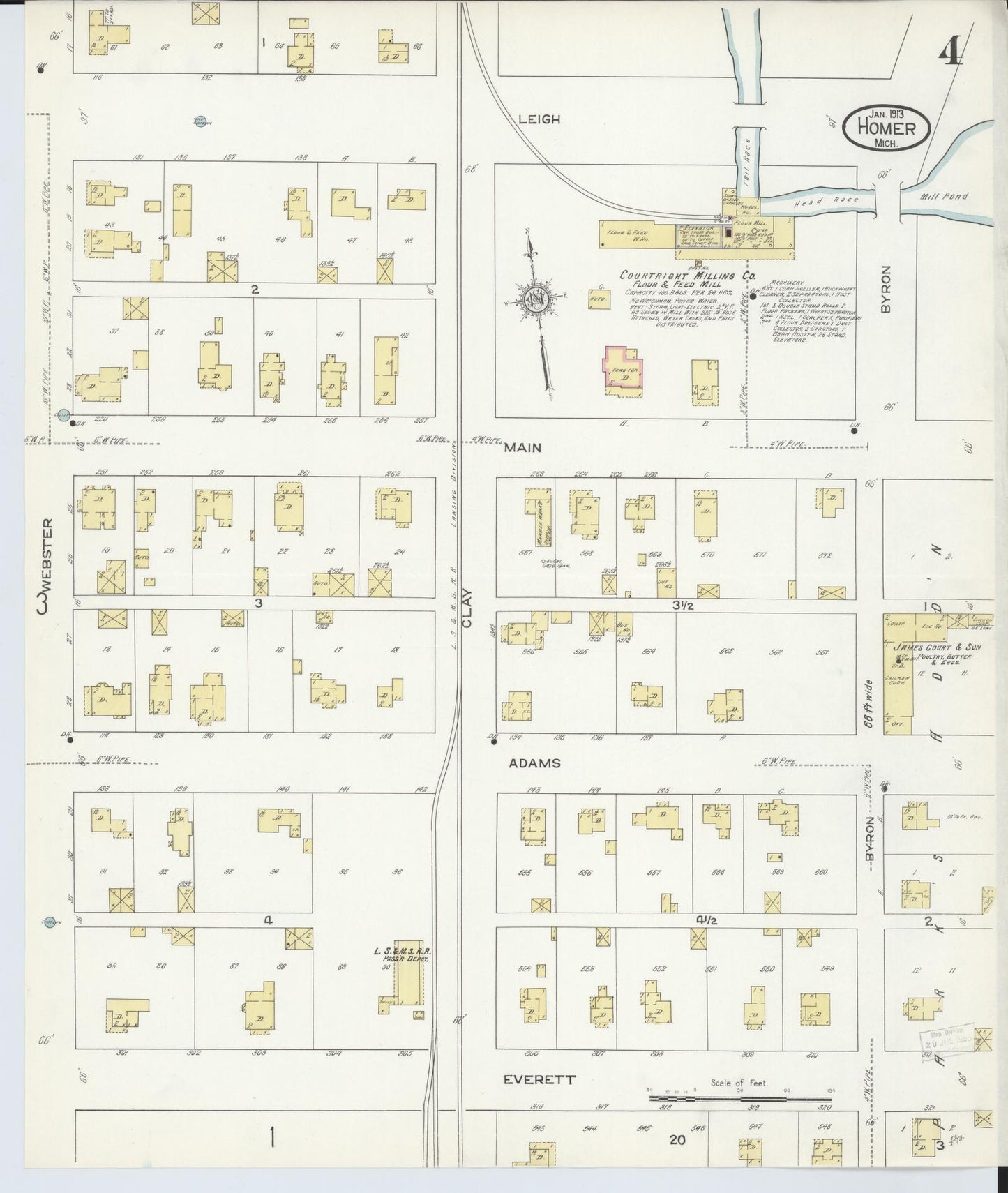 Sanborn Fire Insurance Map from Homer, Calhoun County, Michigan (1913), Sheet #0004 - Complete Map Set gallery image, historic Sanborn map, vintage wall art, Michigan Michigan