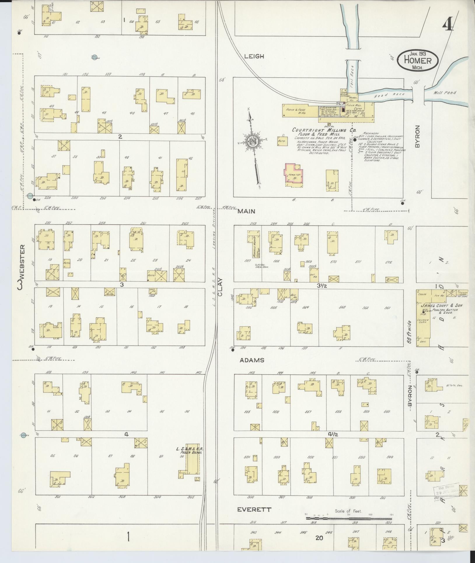 Sanborn Fire Insurance Map from Homer, Calhoun County, Michigan (1913), Sheet #0004 - Complete Map Set gallery image, historic Sanborn map, vintage wall art, Michigan Michigan