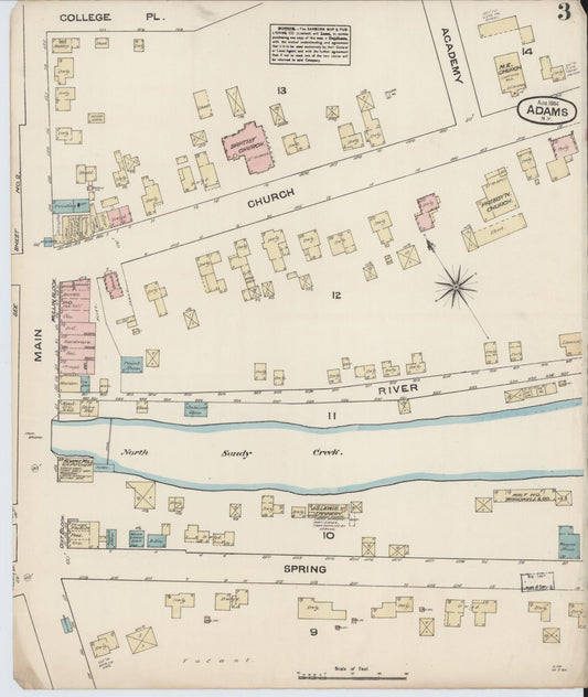 Sanborn Fire Insurance Map from Adams, Jefferson County, New York (1884), Sheet #0003 - Historic Sanborn Fire Insurance Map Print, vintage old map wall art, antique decor, genealogy gift, New York New York map