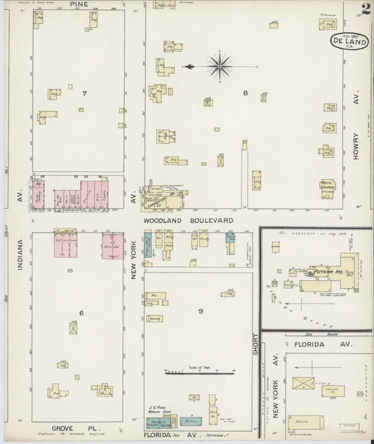 Sanborn Fire Insurance Map from De Land, Volusia County, Florida (1887), Sheet #0002 - Historic Sanborn Fire Insurance Map Print, vintage old map wall art, antique decor, genealogy gift, Florida Florida map